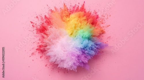 Colorful Powder Explosion on Pink Background Capturing the Vibrance of Holi Festivals and Creative Art with a Playful and Joyous Aesthetic photo