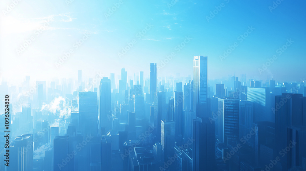 Modern City Skyline with CBD Office Buildings at Sunset - Drone View Modern City Skyline with CBD Office Buildings at Sunset - Drone View