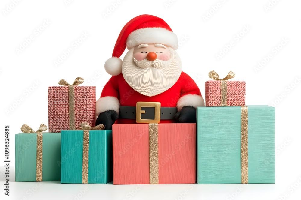 Cheerful Santa with Colorful Christmas Gifts Cheerful Santa with Colorful Christmas Gifts