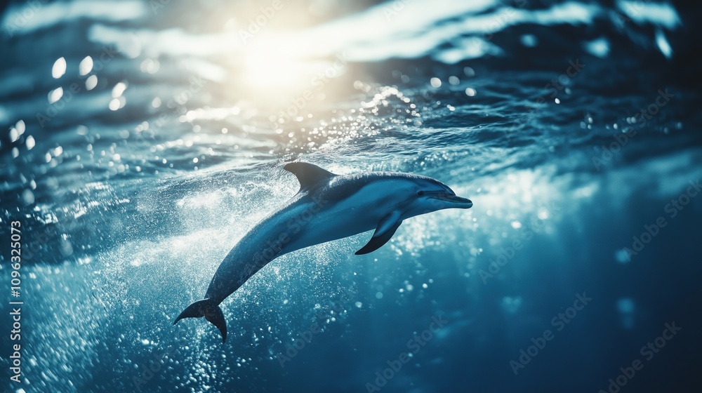 Fototapeta premium Dolphin Swimming in Deep Blue Water