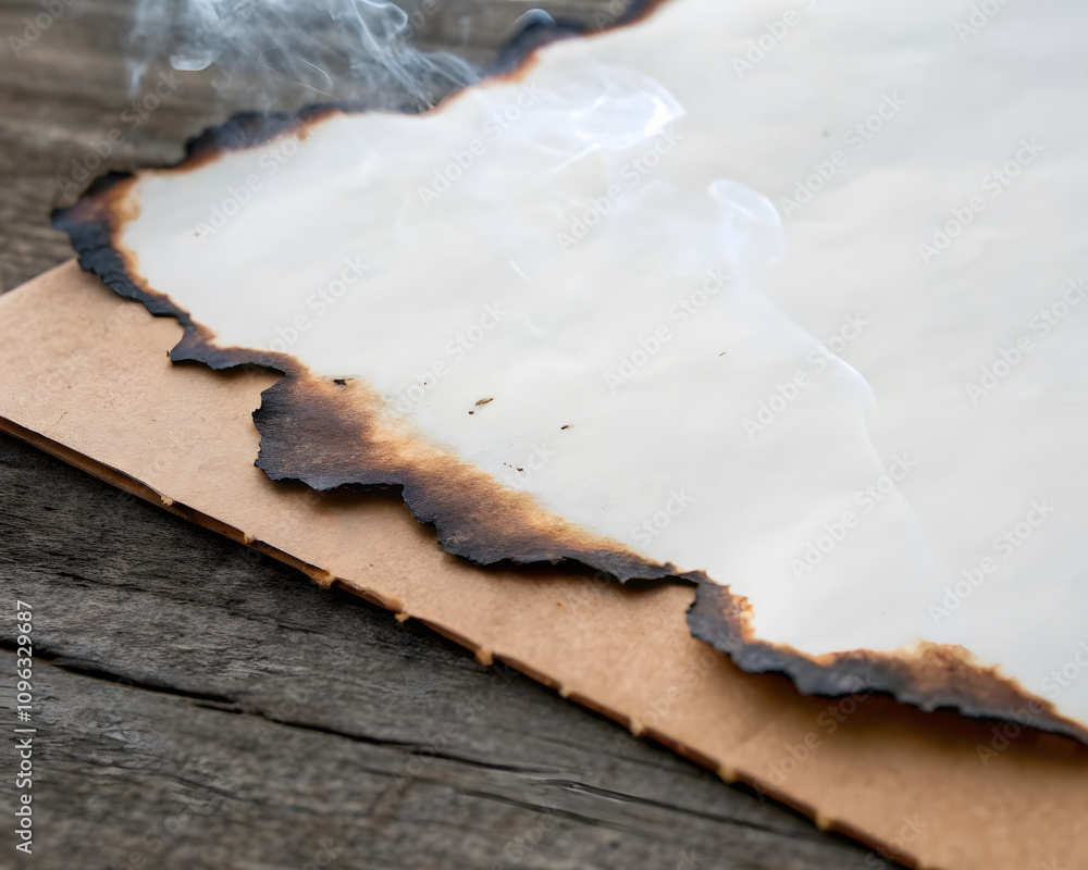 close up of paper with burned edges, showcasing smoke and charred details. texture and color contrast create dramatic effect, evoking sense of loss or transformation close up of paper with burned edges, showcasing smoke and charred details. texture and color contrast create dramatic effect, evoking sense of loss or transformation
