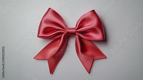 Coral pink satin ribbon bow isolated on white background.