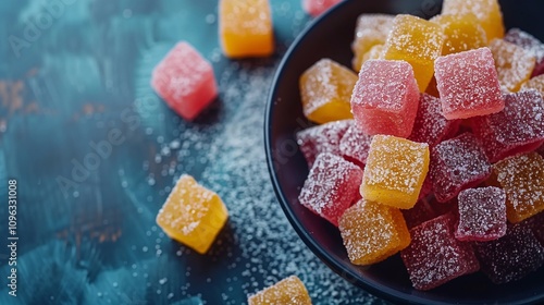 Jelly sweets, rakhat lukum in a plate, top view photo