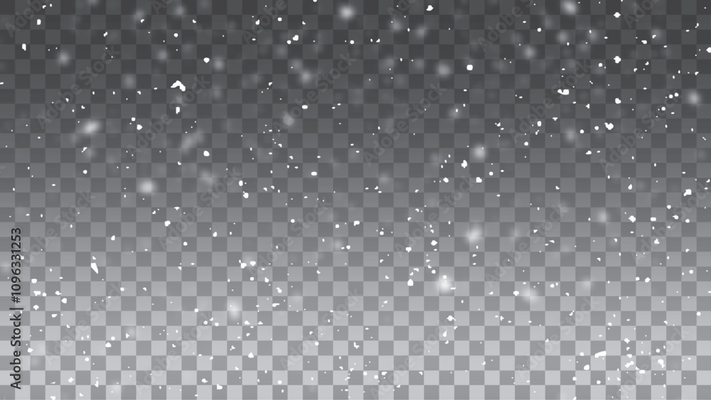 Falling snowflakes in transparent beauty, delicate and small, isolated on a clear background. Snowflake elements, snowy backdrop. Vector Falling snowflakes in transparent beauty, delicate and small, isolated on a clear background. Snowflake elements, snowy backdrop. Vector