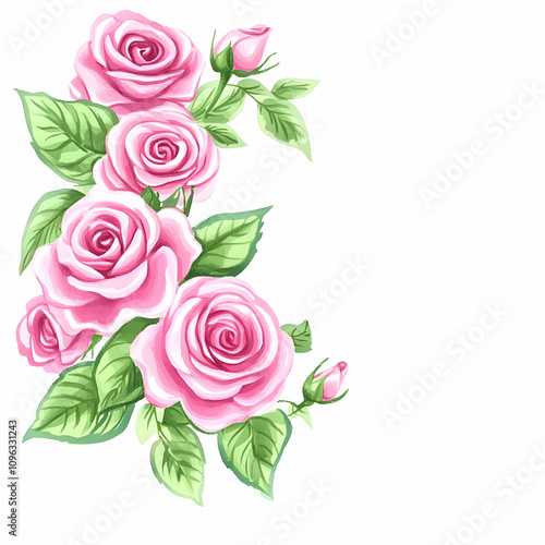 Wallpaper Mural Beautiful Pink Roses in a Corner Isolated Clipart Design Torontodigital.ca