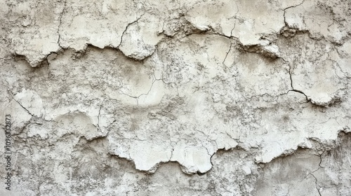 Textured gray wall with cracked plaster, showcasing natural wear and age.