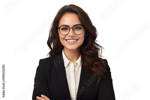 Smiling white business women in suits on transparent background. Women in business attire. Rich women. Business manager. Startup boss. European women. White woman. American woman. Isolated image. Png.