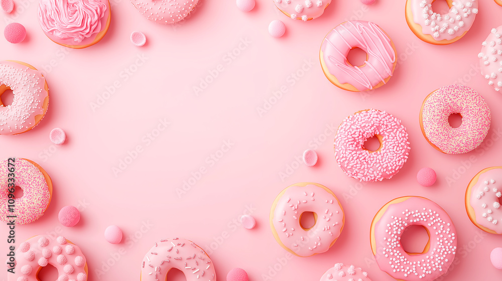 Top view of set of donuts. Flat lay, copy space, pattern Top view of set of donuts. Flat lay, copy space, pattern