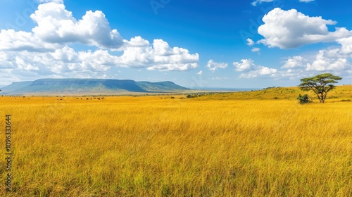 Golden Grasses and Distant Mountains in Warm Light