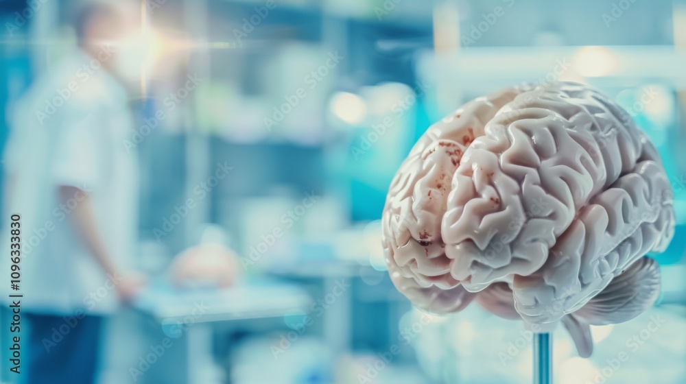 custom made wallpaper toronto digitalDetailed close-up of a human brain model showcasing visible damage, representing medical concept of brain injury in a sterile laboratory environment. Ideal for illustrating medical conditions, 