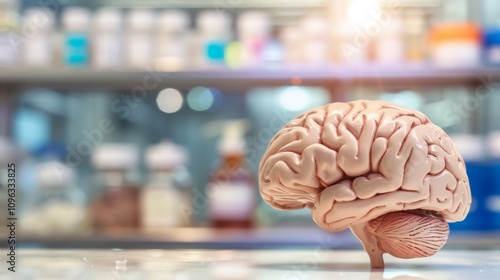 Wallpaper Mural Detailed close-up of a human brain model showcasing visible damage, representing medical concept of brain injury in a sterile laboratory environment. Ideal for illustrating medical conditions,  Torontodigital.ca