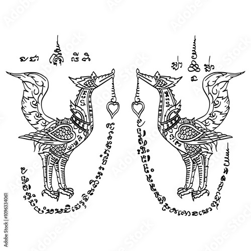 Yant Hongkoo or Twin swans. the meaning is kindness, attractiveness desirable, luck, good sales, good fortune, and popularity.  