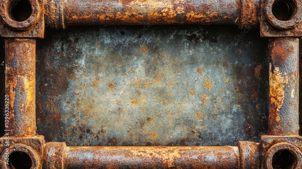 A weathered metal frame, showcasing a rusty texture that adds character and depth to industrial designs. A weathered metal frame, showcasing a rusty texture that adds character and depth to industrial designs.