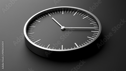 A simple black clock with white hands and numbers on a black background.  The time is 300. photo