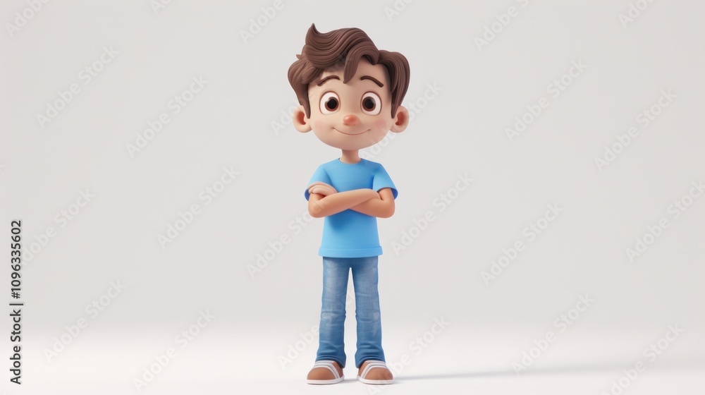 Cheerful cartoon boy standing with arms crossed. Cheerful cartoon boy standing with arms crossed.