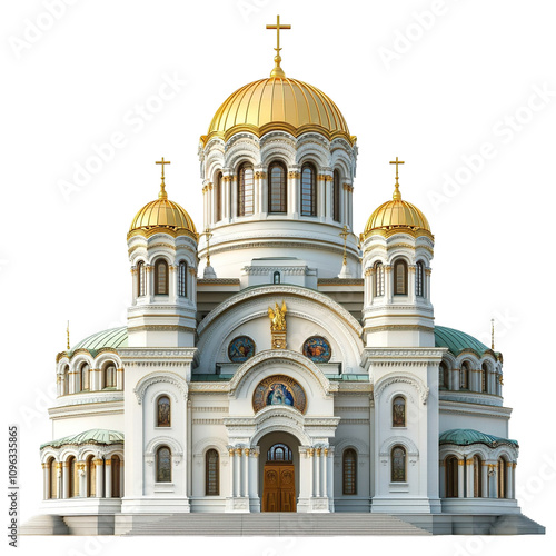 3D front view illustration of the Alexander Nevsky Cathedral monument isolated on a white transparent background