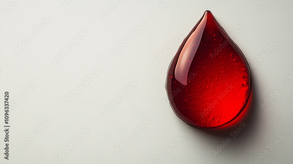 Fototapeta premium A single red glass droplet on a white background.