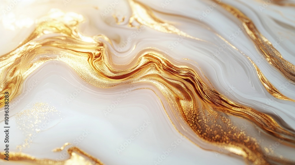 Fototapeta premium A mesmerizing illustration of honey-like liquid ripples, with flowing golden textures on a white canvas.