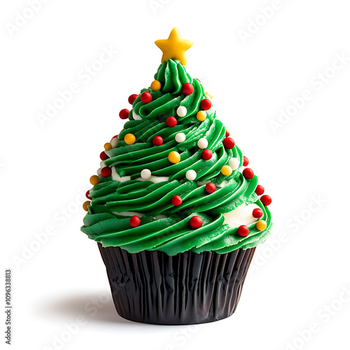 Christmas tree cupcake isolated on white background