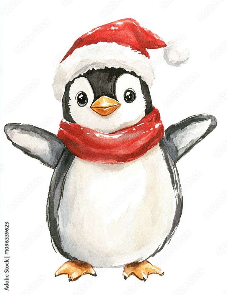 Fototapeta premium Watercolor Christmas ClipArt | Penguin