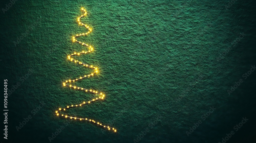 Obraz premium Christmas tree lights decoration forming fir shape on green background