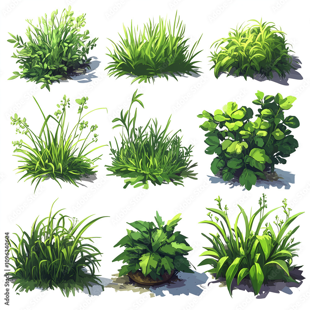 collection of grass against a white background collection of grass against a white background