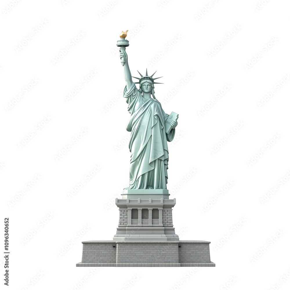 Fototapeta premium 3D front view illustration of the Statue of Liberty monument isolated on a white transparent background