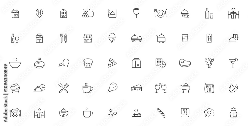 Restaurant related icons. Set Vector Line Icons of Restaurant Business vector icon set, black and white kit Restaurant related icons. Set Vector Line Icons of Restaurant Business vector icon set, black and white kit