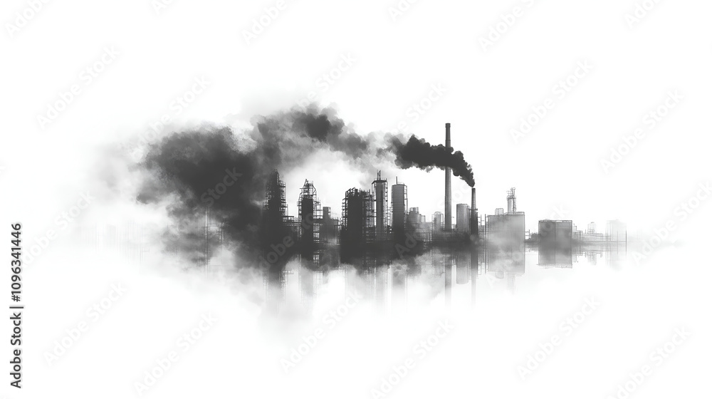 Obraz premium Smoke from the factory, vector illustration, white background
