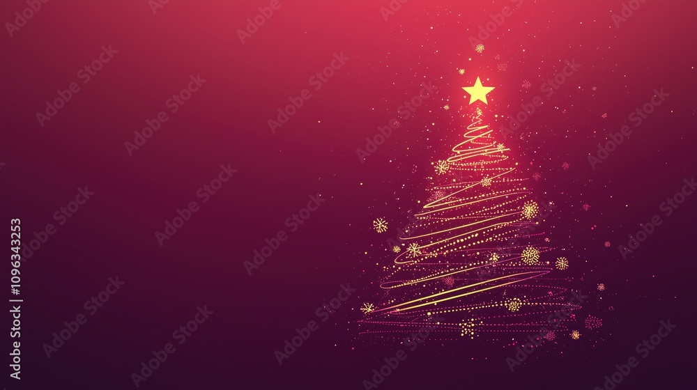 Golden Christmas tree design on deep red with snowflakes Golden Christmas tree design on deep red with snowflakes