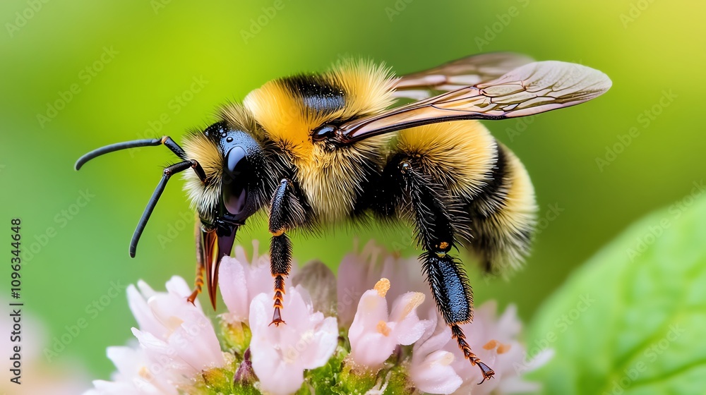 A close-up of a bee collecting nectar from a pink flower, showcasing its vibrant colors and intricate details.