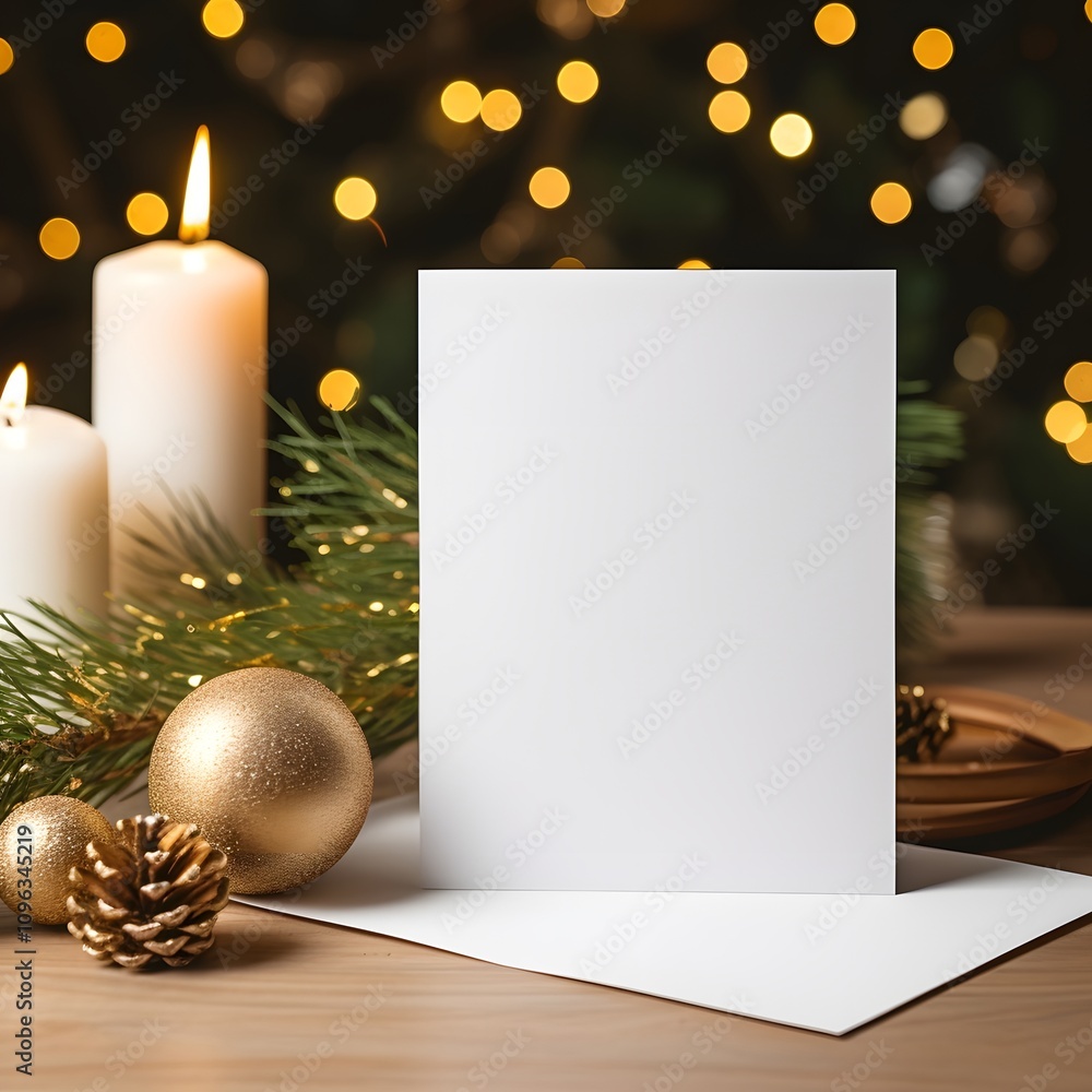 Fototapeta premium Festive Blank Card with Holiday Decor