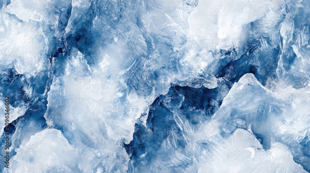Close-up of crystalline ice formations showcasing intricate textures and shades of blue and white. Close-up of crystalline ice formations showcasing intricate textures and shades of blue and white.