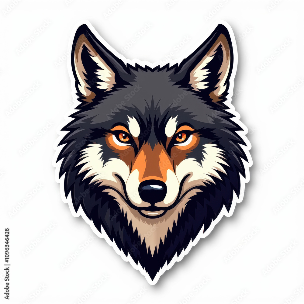 Fototapeta premium Bold wolf head sticker design showcasing a fierce and majestic animal with striking features