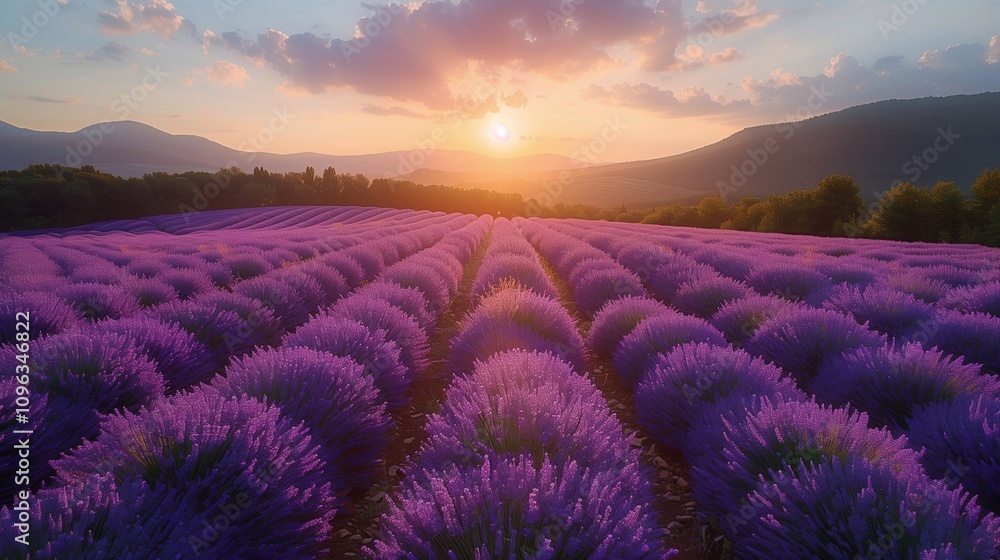 A lavender field in the sunset light A lavender field in the sunset light