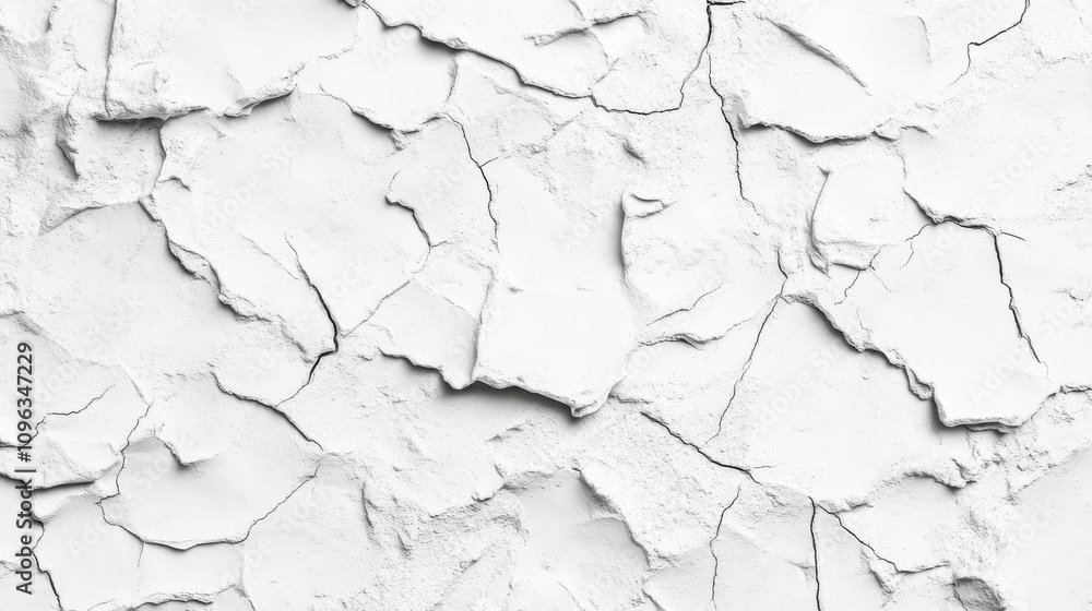 Textured white wall with cracks, creating a rustic and weathered appearance. Textured white wall with cracks, creating a rustic and weathered appearance.
