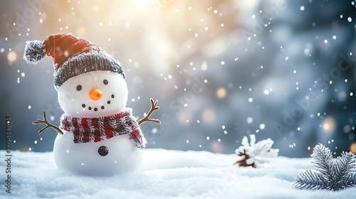 Charming Snowman in a Winter Wonderland: Festive Holiday Scene. AI Generated