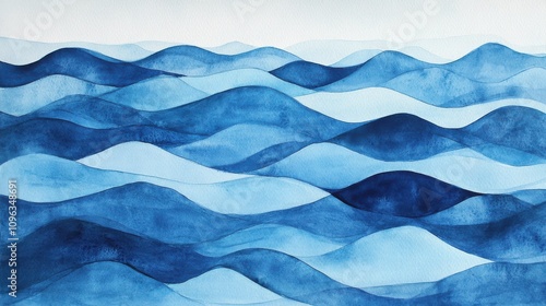 Wallpaper Mural Abstract watercolor waves in shades of blue, creating a serene oceanic scene. Torontodigital.ca