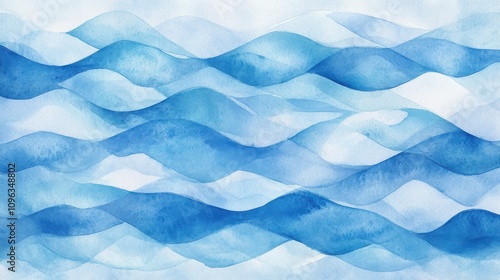 Wallpaper Mural A serene watercolor pattern depicting undulating waves in various shades of blue, evoking tranquility and calmness. Torontodigital.ca