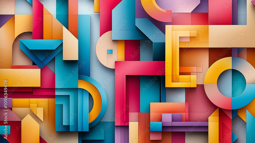 A symphony of geometric shapes and vibrant hues, creating a sense of boundless energy and movement A symphony of geometric shapes and vibrant hues, creating a sense of boundless energy and movement