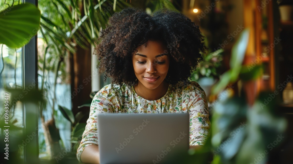 Woman Working on Laptop in Cozy Indoor Space Woman Working on Laptop in Cozy Indoor Space