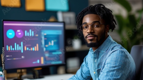 Professional Man Analyzing Data on Computer Screen