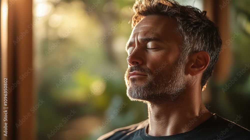 Fototapeta premium Relaxed Man Enjoying Peaceful Moment Outdoors