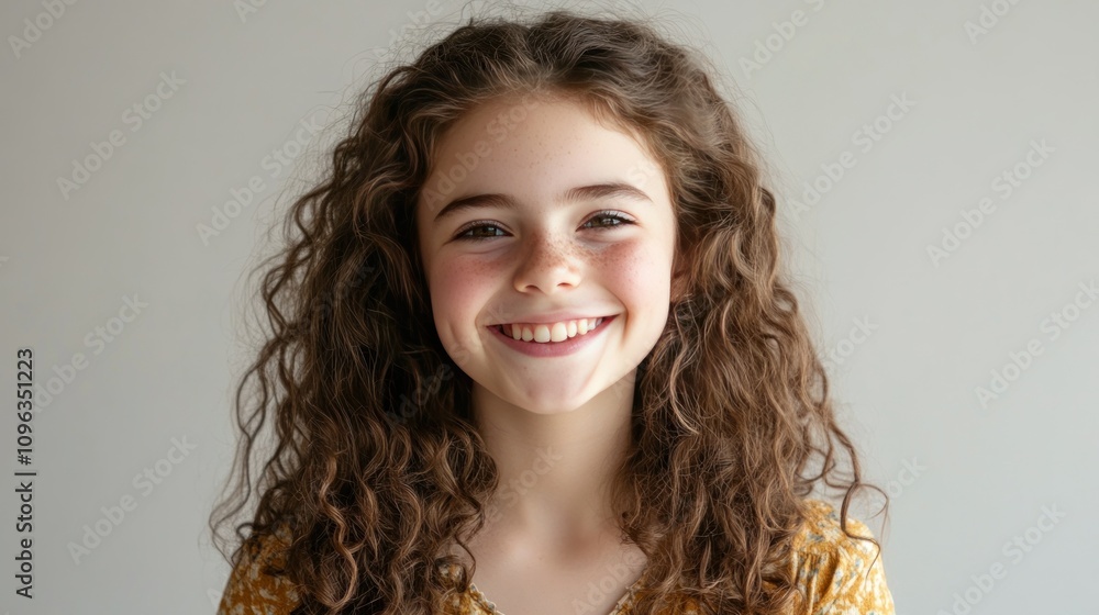 Cheerful Young Girl with Beautiful Curly Hair and Smile Cheerful Young Girl with Beautiful Curly Hair and Smile
