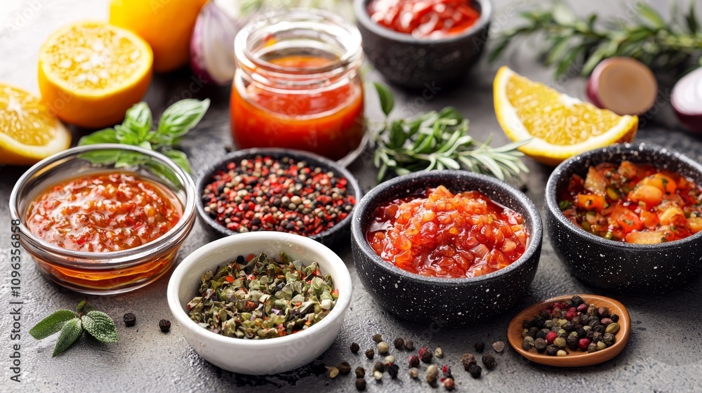 Colorful Selection of Fresh Sauces and Spices Colorful Selection of Fresh Sauces and Spices
