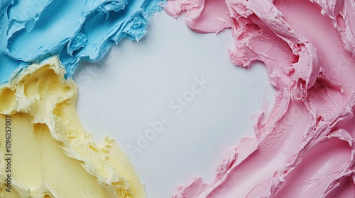 colored ice cream smeared around the frame with a blank white background in the center
