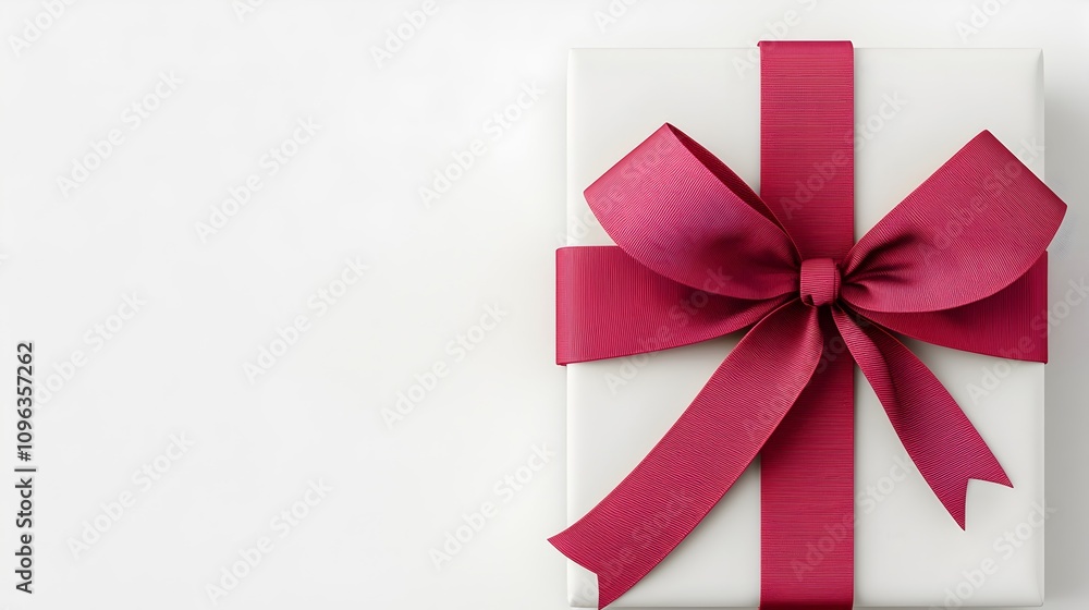 Elegant Gift Box with Red Ribbon on White Background Elegant Gift Box with Red Ribbon on White Background