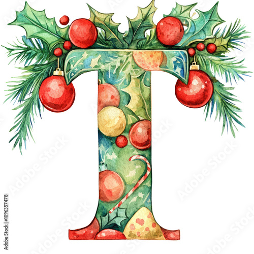 Festive holiday decor letter t home illustration colorful cheerful seasonal vibes