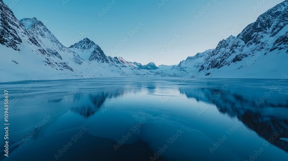 Fototapeta premium Aerial view view, snowy mountains and lakes, wilderness atmosphere.