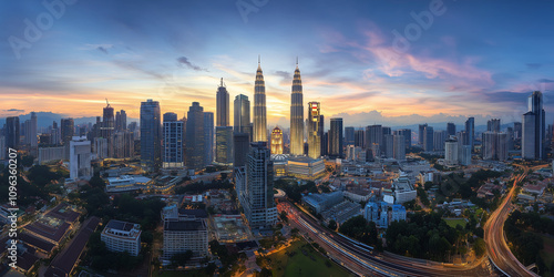 Wallpaper Mural Modern City Skyline with Office Buildings and Drone View at Sunset Torontodigital.ca